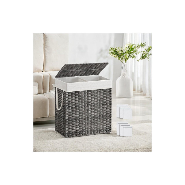 Laundry Basket 110L Clothes Hamper with 2 Removable Liner Bags, 6 Mesh Bags, Wicker Laundry Bin, Double Laundry Hamper