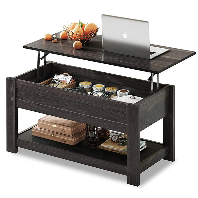 WLIVE Modern Lift Top Coffee Table with Storage Shelf, Hidden Compartment Shelf and Metal Frame,Lift Tabletop Table for Home Living Room, Office,Black