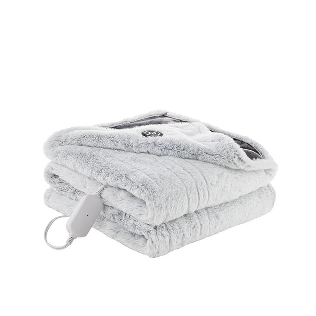 Berkshire Reversible Heated Throw - Jacquard Faux Fur & Silky Plush Electric Blanket with 4 Heat Settings & 4H Auto Shut-Off, Machine Washable (50" x 60", Sutton Place)
