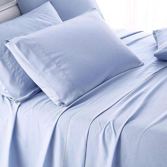 Astroo Linen 800 Thread Count Light Blue Queen Sheet Sets - Sateen Soft Pure Cotton, 6 Piece Bed Sheets - 1 Fitted Sheet, 1 Flat Sheet & 4 Pillow Cases - Stretch Up to 18 Inches Mattress
