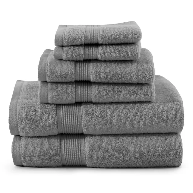 6-Pack Luxury Bath Towels Soft Absorbent with Zero Twist Cotton Towels Set in Solid Colors - Grey