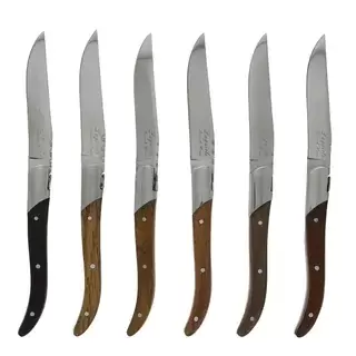 French Home Set of 6 Laguiole Connoisseur Assorted Wood Steak Knives
