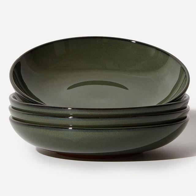 Pokini Pasta Bowls Set of 4, Reactive Glaze Salad Bowl 30 oz, Microwave & Dishwasher Safe, Large Wide Serving Bowls for Fruit/Soup/Noodle/Dessert, Blackish Green