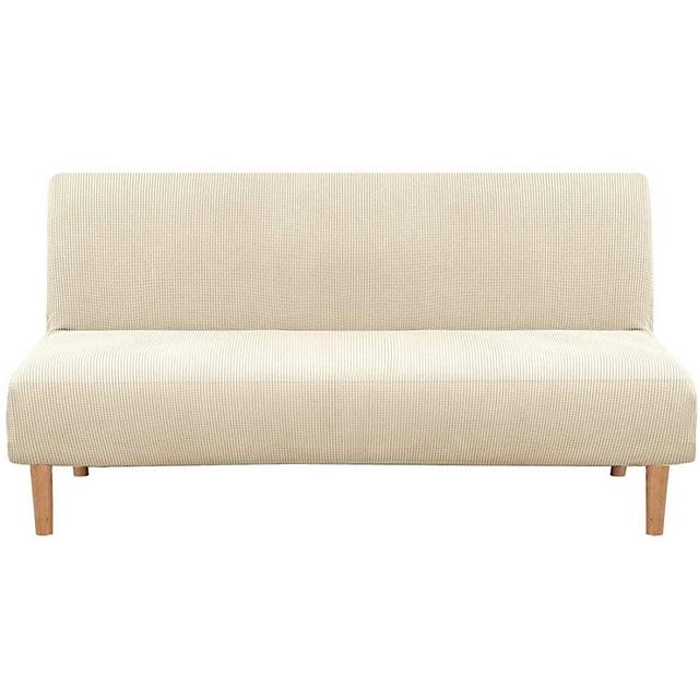 Armless Futon Cover Stretch Sofa Bed Slipcover Protector Elastic Feature Rich Textured High Spandex Small Checks Jacquard Fabric Sofa Shield Futon Cover, Machine Washable, Natural
