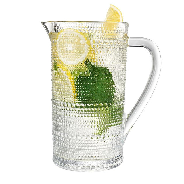 Hobnail Clear Pitcher, Beverage Dispenser, Heavy Duty Glass Beaded, 2.5 Quart, 37oz Cocktails, Juices, Water, Lemonade, Iced Tea, Parties, Everyday Fridge, Container, Milk, Iced Coffee, Drinks