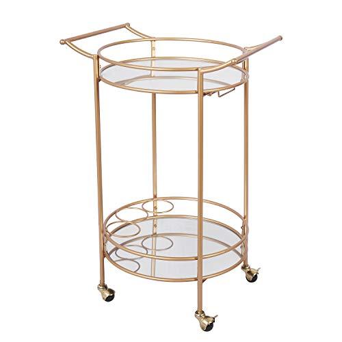 Bar Cart with 2 Mirrored Shelves, Durable Wine Cart with Casters, Suitable for Kitchen, Club, Living Room, Antique Gold Finish (22x18x33inch)