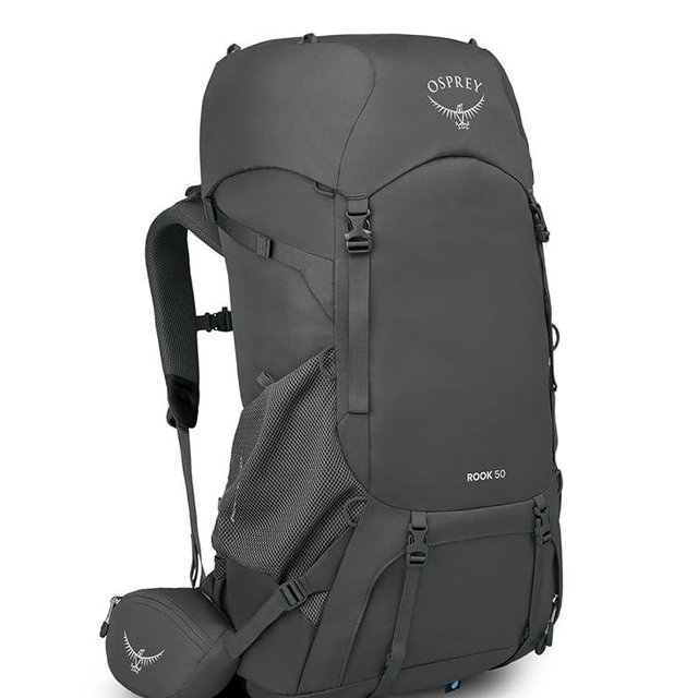 Osprey Rook 50L Men's Backpacking Backpack, Dark Charcoal/Silver Lining