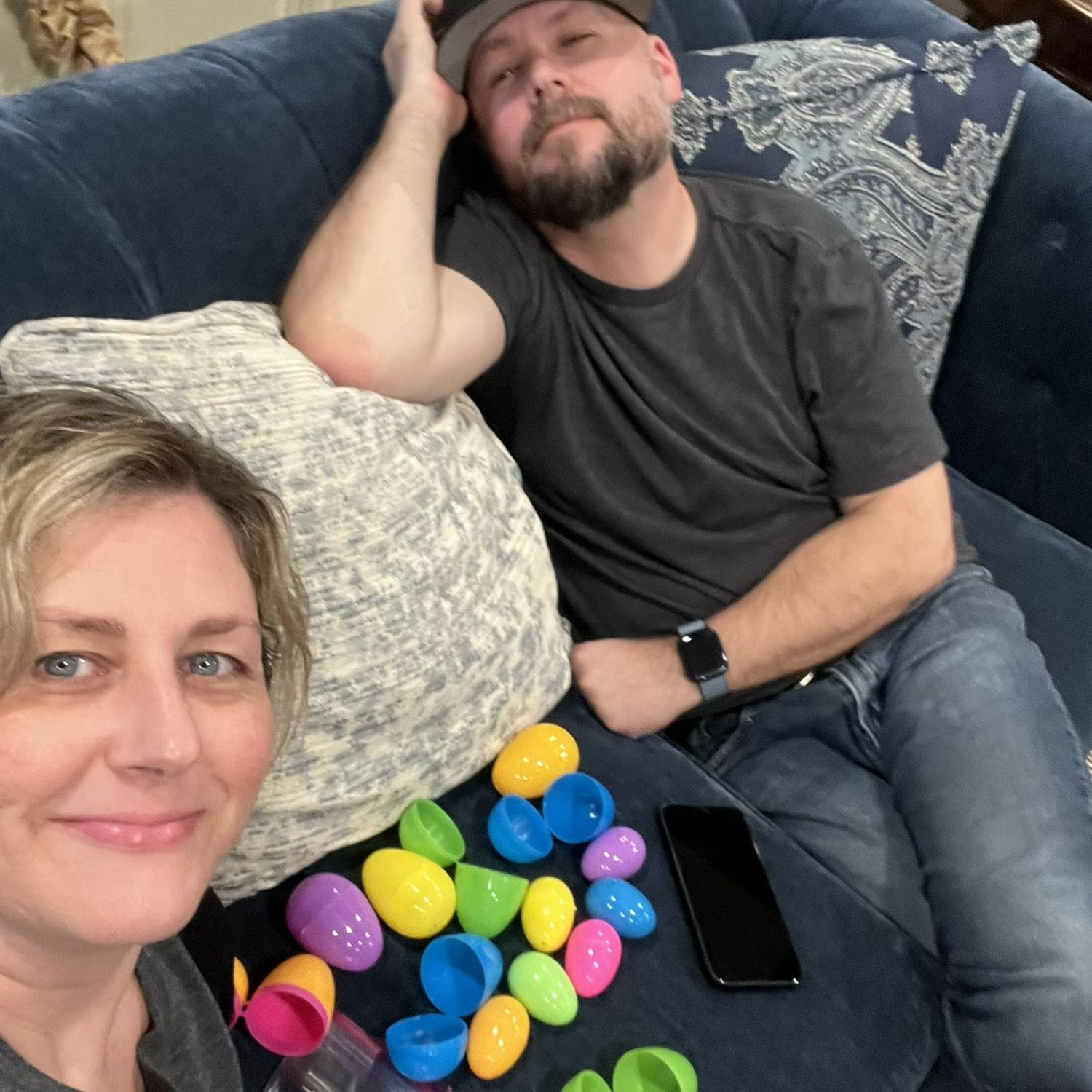 Filling Easter eggs for an Easter Hunt for the kids!