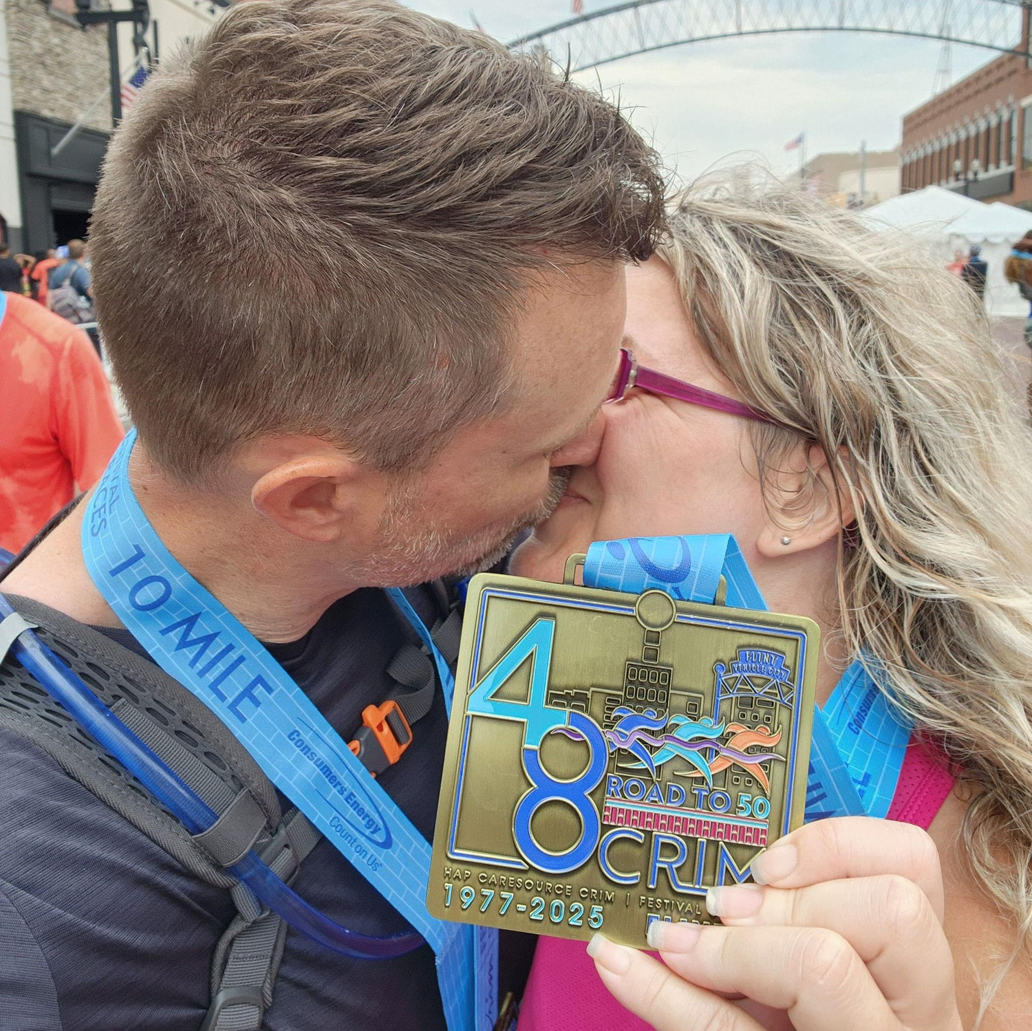 One of many finish lines that we crossed together