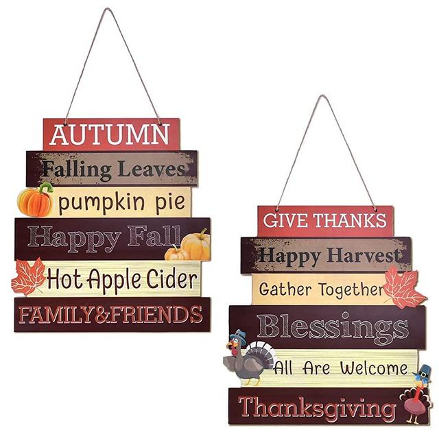 Likeny 2PC Fall Decorations/Decor for Home-Thanksgiving Hanging Indoor Outdoor Welcome Signs,Fall Decor for Thanksgiving Themed Wooden Door Signs Plaque,Fall Autumn Harvest Day Home Office Front Porch