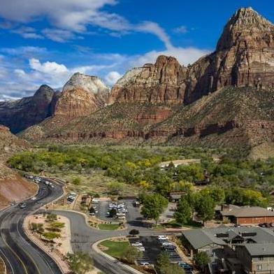 Main entrance to Zion National Park from Springdale, Utah