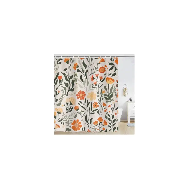 Lomsoe Floral Shower Curtain Colorful Orange Flowers Shower Curtain Bathroom Decor Cow Lovers Gift 70.8x70.8Inch