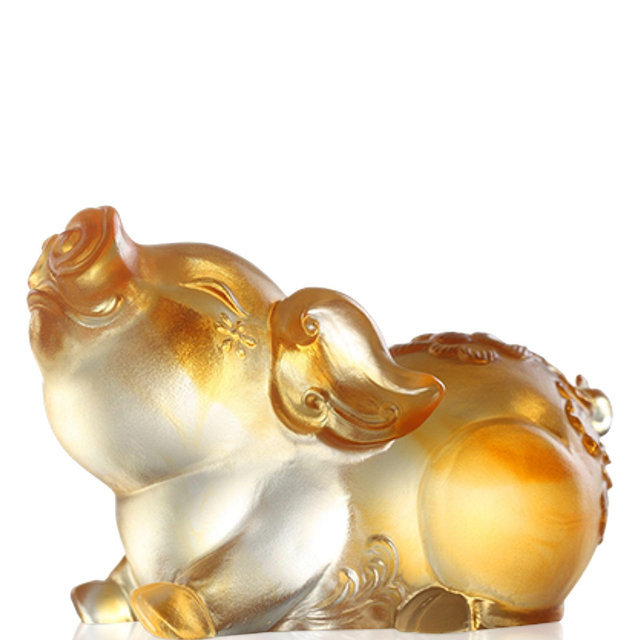 LIULI Ruyi's Twelve Blessings The Little Piglet Attracts Wealth Crystal Glass Sculpture