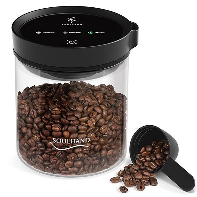Soulhand Coffee Container, Airtight Coffee Canister, Automatic Vacuum Glass Coffee Jar with Coffee Spoon, Touch Screen Operation, Professional Coffee Storage Container for Barista, Gifts - 12oz/340g