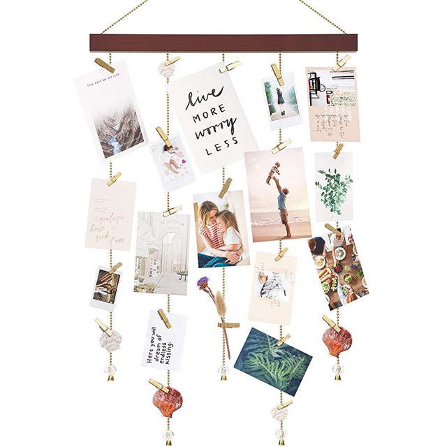 Mkono Hanging Photo Display Pictures Frame Holders with 25 Wood Clips Holiday Card Display for Home Office Nursery Bedroom Room Dorm