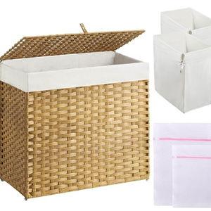 Greenstell Laundry Hamper with Lid, 125L Laundry Basket with 2 Removable Liner Bags & 2 Mesh Bags, Handwoven Synthetic Rattan Clothes Hamper for Clothes, Toys in Bathroom, Bedroom, Foldable, Natural