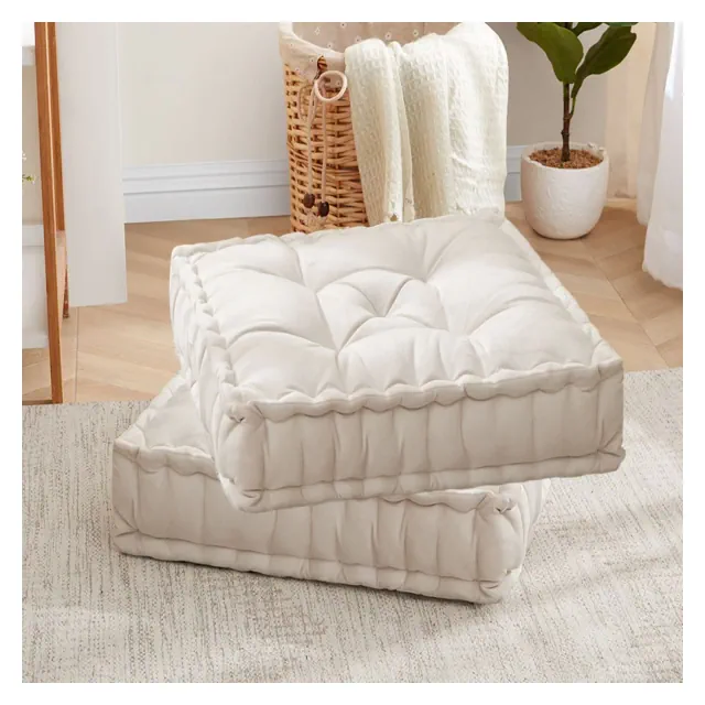20"x20" Oversized Square Tufted Floor Pillow in Faux Velvet Fabric - Sweet Home Collection®, Ivory, 2 Pack