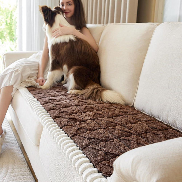 Couch Cover For dogs washable,Funny Fuzzy Pet Couch Cushion Covers For Sofa, Non Slip Couch Covers For 3 cushion couch sofa pet friendly,Dog Bed Mat ,sofa pads for couch (Coffee color,27.5x59 inch)