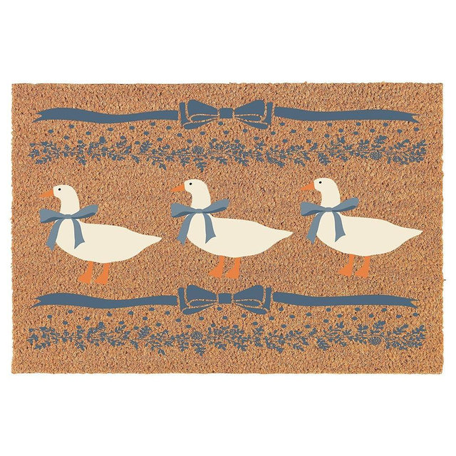 Welcome Doormat Coco Coir Door Mat Gift Vintage Blue Ribbon Goose White (30" x 18")