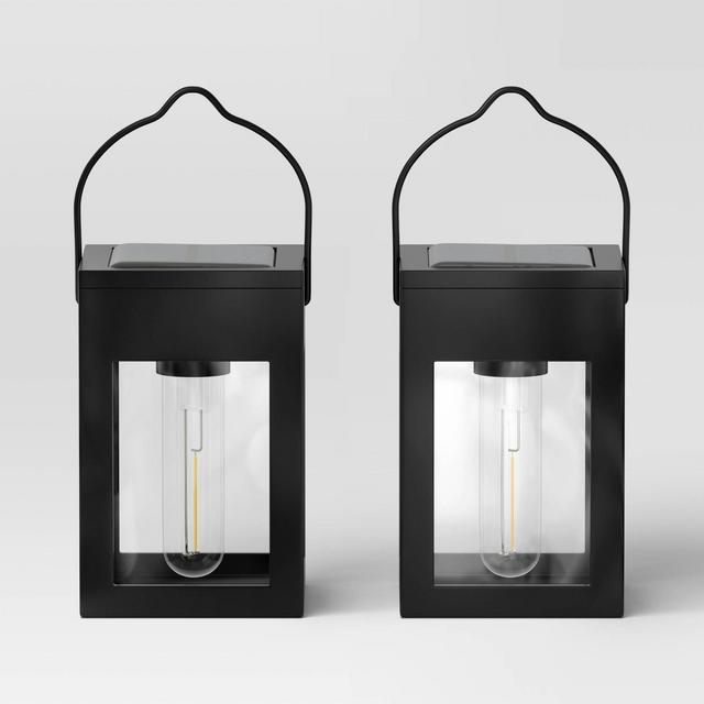 2pk Clip Window Lantern Vintage Deck Solar LED Outdoor Path Lights Matte Black - Threshold™