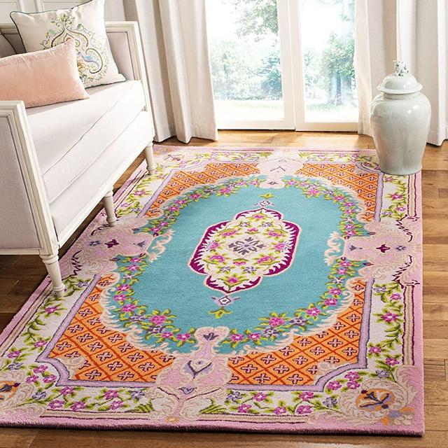 SAFAVIEH Bellagio Collection 8' x 10' Blue/Pink BLG535M Handmade Medallion Premium Wool Area Rug