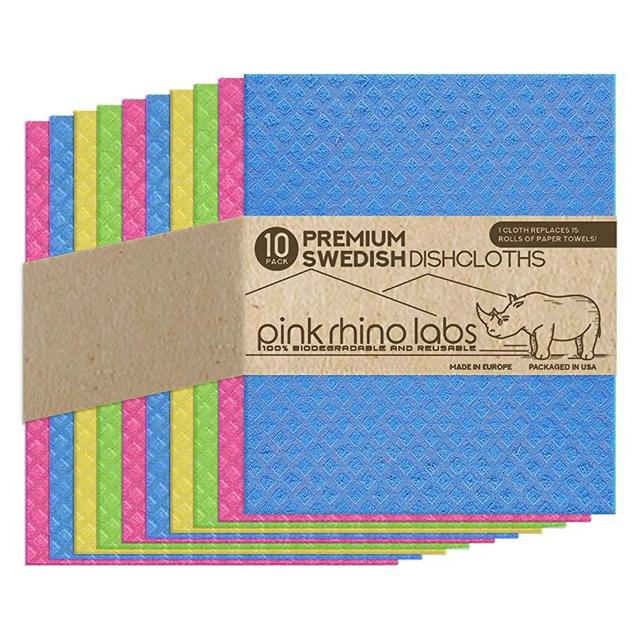 Swedish Dishcloths for Kitchen - Eco-Friendly Kitchen Towels and Dishcloths Sets Reusable Paper Towels - Cellulose Dish Sponge Cleaning Cloth - Kitchen Dish Towels by PINK RHINO LABS (Assorted)