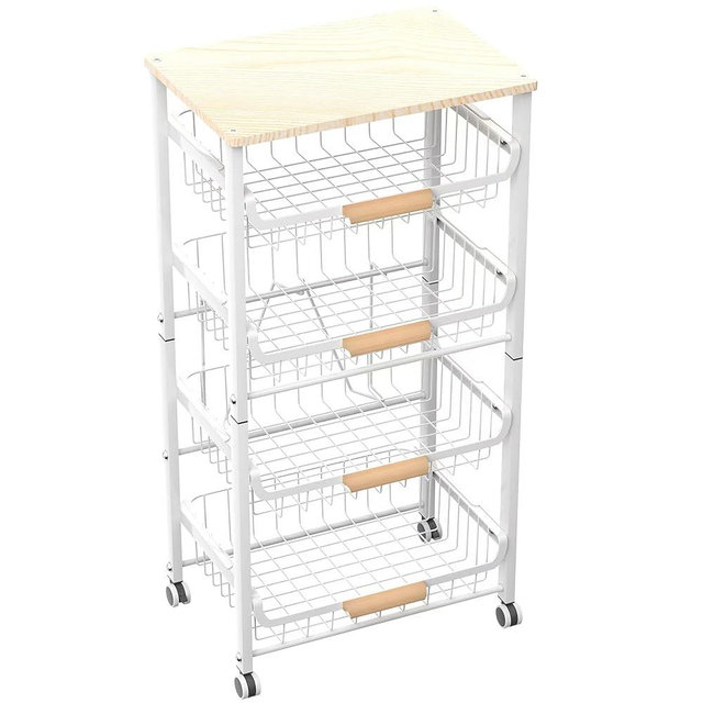 NiuYichee 5-Layer Fruit Basket Kitchen Food Storage Organizer and Storage Rack, Stackable Storage cart with Desktop, Pull-Out Hollow Metal Storage Basket, Wheeled Sorting Rack Spice Rack