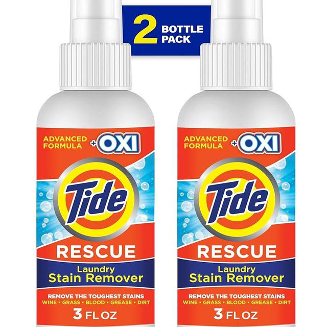 Tide Laundry Stain Remover Spray with Oxi, Travel Stain Remover for Clothes, Carpet, Upholstery, Pet Bedding, Stain Treater Spray for Tough Stains from Wine, Coffee, Grease, 3 Oz (Pack of 2)