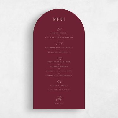 Wine, Red Wedding Menu - Kennedy