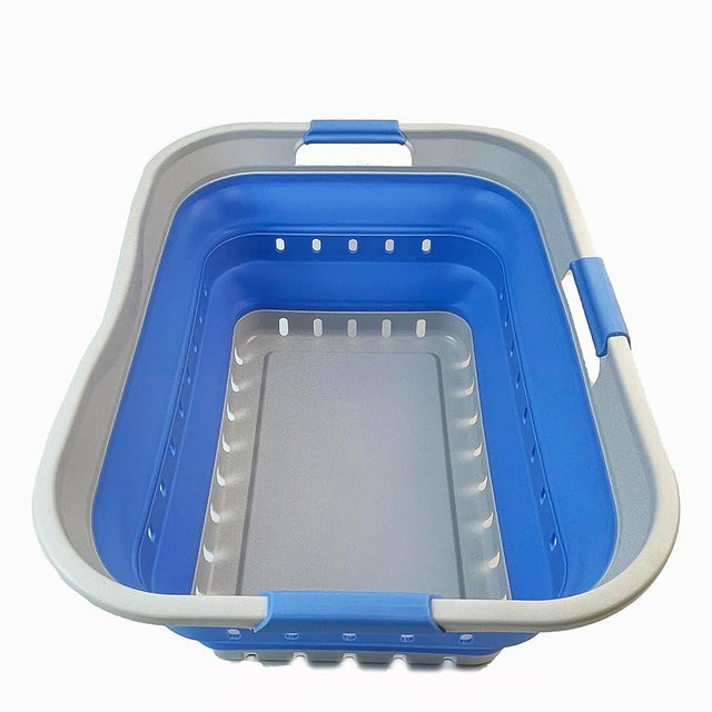 SAMMART 42L (11 gallon) Collapsible Plastic Laundry Basket - Foldable Pop Up Storage Container/Organizer - Space Saving Hamper/Basket (1, Grey/Little Boy Blue)