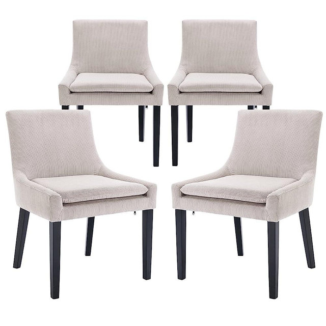 COLAMY Modern Dining Chairs Set of 4, Upholstered Corduroy Accent Side Leisure Chairs with Mid Back and Wood Legs for Living Room/Dining Room/Bedroom/Guest Room-Beige