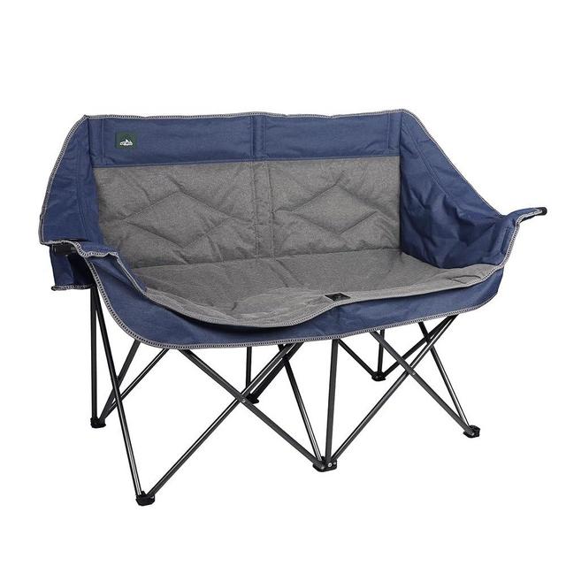 Northroad Folding Loveseat Camping Chair Portable Double Duo Full Padded Garden Chair for 2 Person Sofa w/2 Cup Holder,Wine Glass Holder,Support 600lbs for Picnic Beach Travel (Blue)
