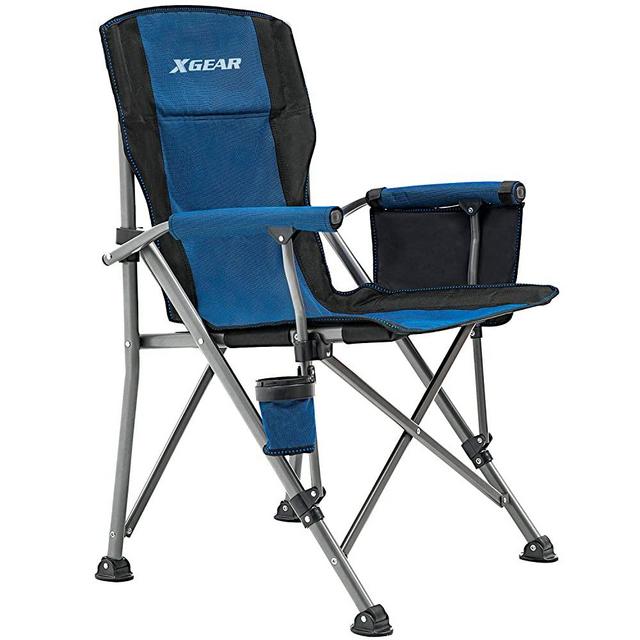 XGEAR Camping Chair High Back Folding Chair Hard Armrest Portable Chair Cup Holder Storage Pockets Carry Bag Included, Support 300 lbs