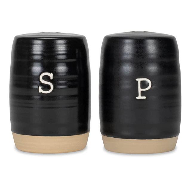 Nat & Jules Raw Bottom Black 3 x 2 Ceramic Salt and Pepper Shaker 2 Piece Set