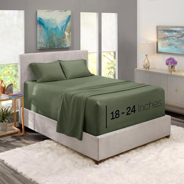 Nestl Queen Size Sheet Set, 4 Piece Extra Deep Pocket (18-24 inches), Microfiber, Cooling, Hotel Luxury, Soft, Breathable, Wrinkle-Free, Easy to Care, Olive Green