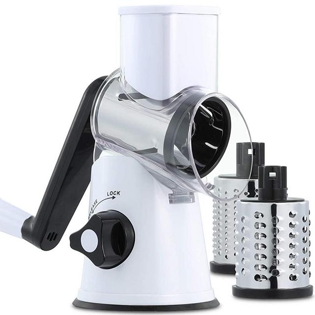 Rotary Cheese Grater Handheld, Vegetable Mandoline Slicer Easy Cleaning, Kitchen Cheese Grater Shredder with 3 Drum Blades