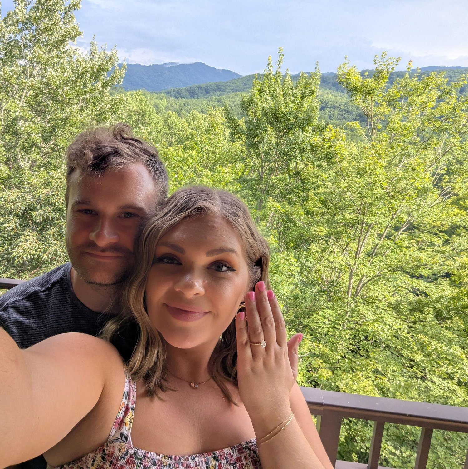 Our cabin overlooking the Gatlinburg Tennessee mountains in our newly engaged bliss