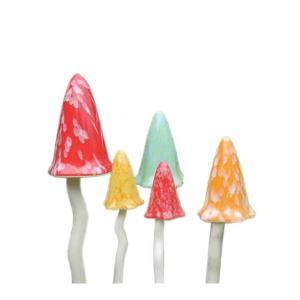 Glazed Ceramic Tinkling Toadstools Decorative Garden Stakes (5-Piece Set)