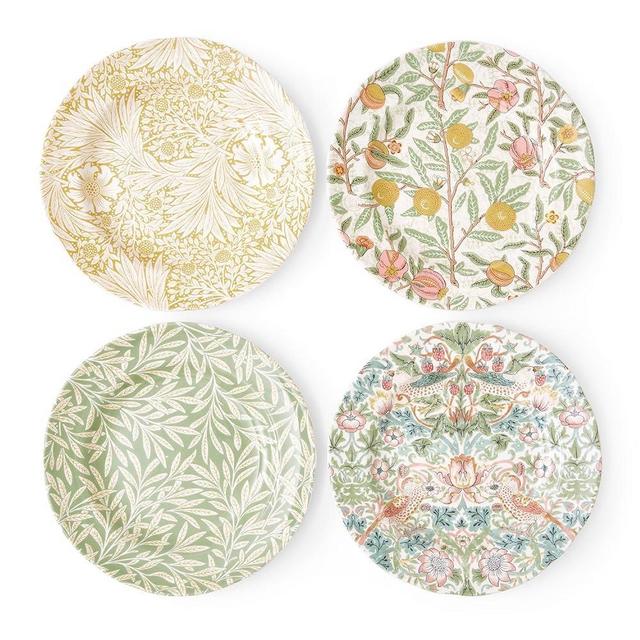 Spode Morris and Co Luncheon Plate | Set of 4 assorted Colors Plates for Dinner, Salad and Appetizers | 9-Inch Plates Made of Earthenware | Serving Plate | Dishwasher Safe | Made in England