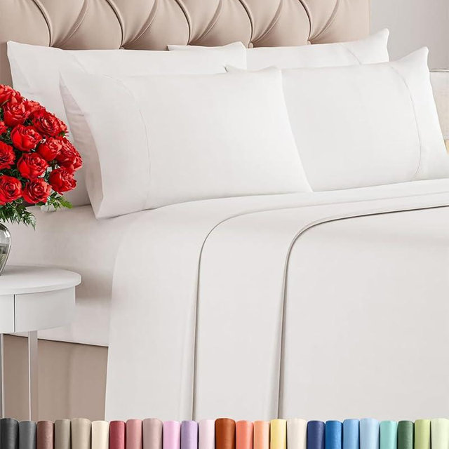 Cal King 6 Piece Sheet Set - Cooling & Breathable - Hotel Luxury Bedding, Includes Fitted Sheet for Women, Men, Kids & Teens - 1 Flat, 1 Fitted Sheet, 4 Pillowcases w/Deep Pockets - Antique White