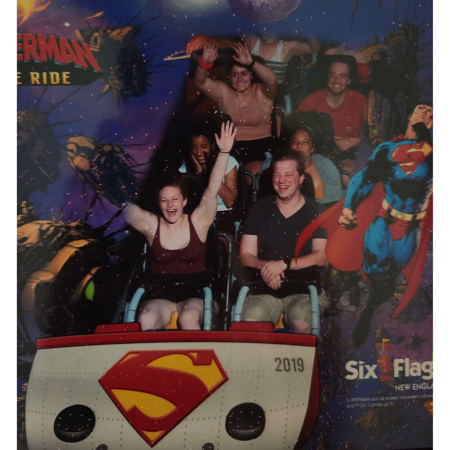 First row on the Superman roller coaster at Six Flags