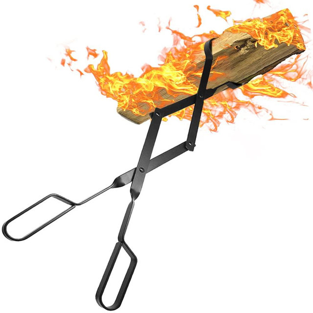 Amagabeli Firewood Tongs Log Grabber 26" for Fire Pit Campfire Firepit Bonfire Fireplace Heavy Duty Wrought Iron Claw Large Outside Outdoor Indoor Long Wood Stove Fire Place Tools Accessories