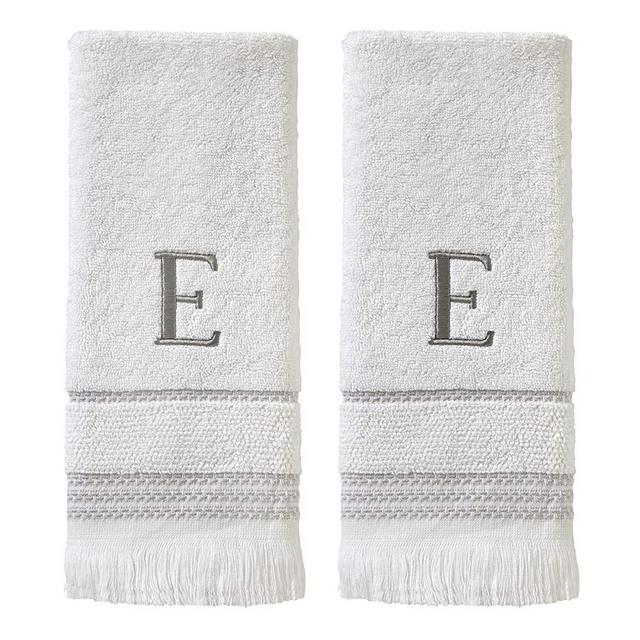 SKL Home Casual Monogram Hand Towel Set, E, 16x26, White 2 Count