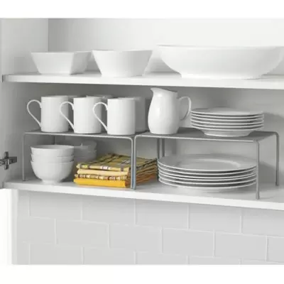 ORG Metal Mesh Expandable Cabinet Shelves in Metallic Chrome (Set of 2)
