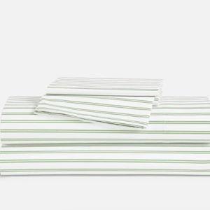 Classic Percale Core Sheet Set - Queen in Tandem Stripe in Moss