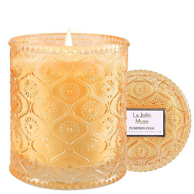 LA JOLIE MUSE Fall Candles, Pumpkin Chai Scented Candle, Candle Gifts, Natural Soy Candles for Home Scented, 55 Hours Long Burning, 8.1 OZ