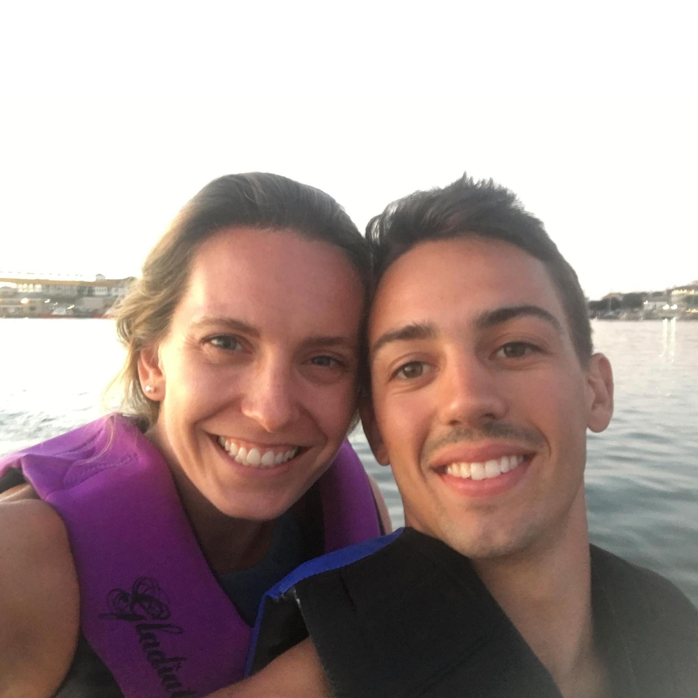 Our first picture together as a couple, before Clay broke the reverse lever on the jet ski.