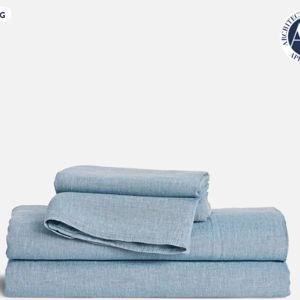 Washed European Linen Core Sheet Set, Queen, Storm Chambray