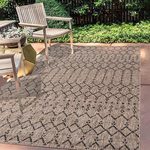 JONATHAN Y SMB108D-3 Ourika Moroccan Geometric Textured Weave Indoor Outdoor Area Rug, Bohemian, Rustic, Scandinavian Easy Cleaning,Bedroom,Kitchen,Backyard,Patio,Non Shedding, Natural/Black, 3 X 5