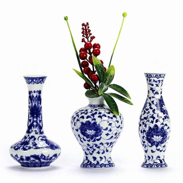 Small Ceramic Flower Vases Set of 3, Blue and White Porcelain Vases Set, Art Fambe Glaze Porcelain Vases Set, Decorative Vase for Home Decor Classic Chinese Bottle Vase (Blue & White Porcelain Set)